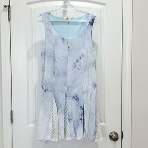 Entro tie dye, Blue, with crochet, flowing rayon dress, Size Large